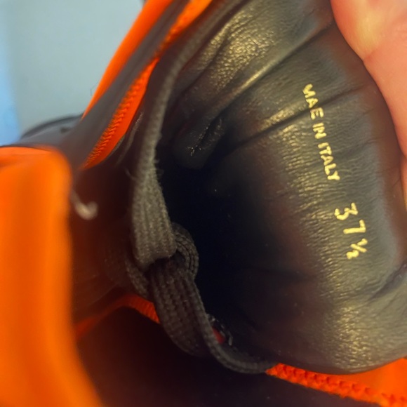 Prada Black/Orange Leather & Neoprene Lace Up Ankle Boots - Picture 5 of 10